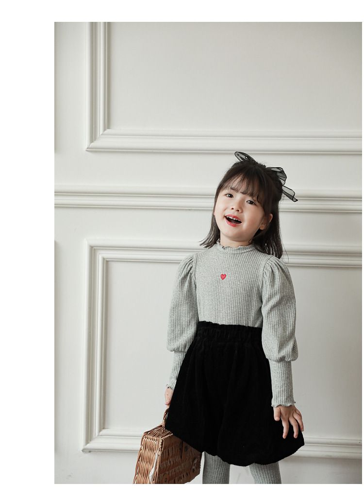 木耳領泡泡袖長袖上衣-小愛心-綠色