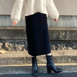 日本 GRL - 毛呢感百搭直筒裙-黑