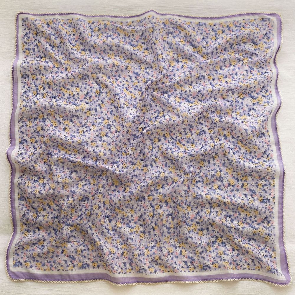 法式棉麻披肩方巾-玫瑰花-淺紫色 (90x90cm)