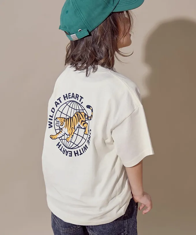 日本 devirock - 100%棉 帥氣印花短袖上衣-地球老虎-黑