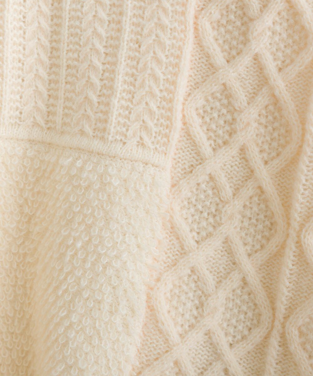 日本女裝代購 - 圓領編織紋拼接針織背心-咖啡