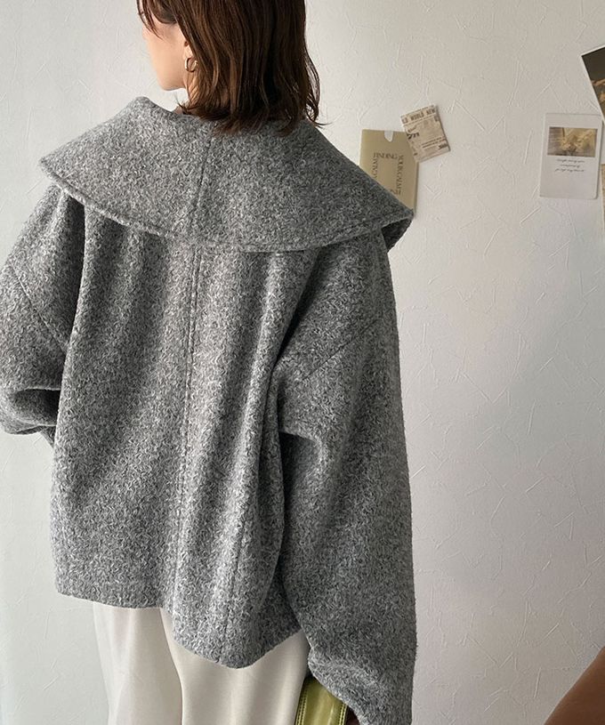 日本 Classical Elf - 注目大翻領優雅毛呢感大衣外套-淺摩卡