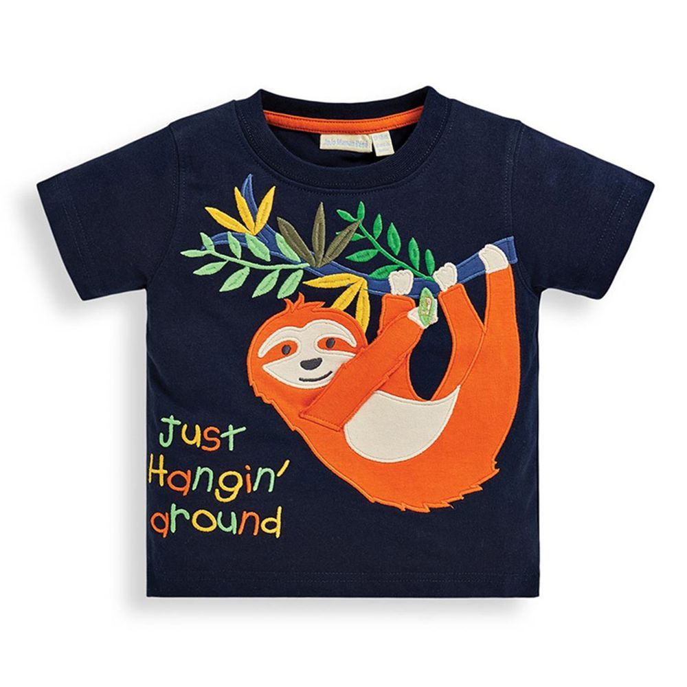 英國 JoJo Maman BeBe - 超優質嬰幼兒/兒童100％純棉短袖上衣/T-shirt/動物T-樹懶玩耍