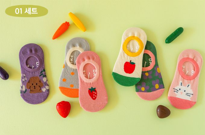 韓國 Daily Like - 兒童襪子/船型襪6入組-動物X水果
