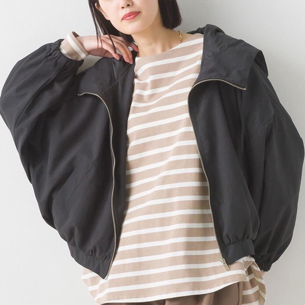 日本 OMNES - 桃皮絨加工短版休閒連帽外套-黑