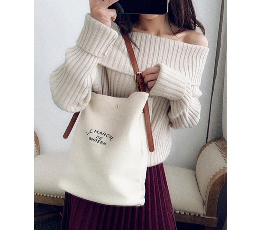 韓版 - 子母帆布包(附背帶,小收納袋)-黑