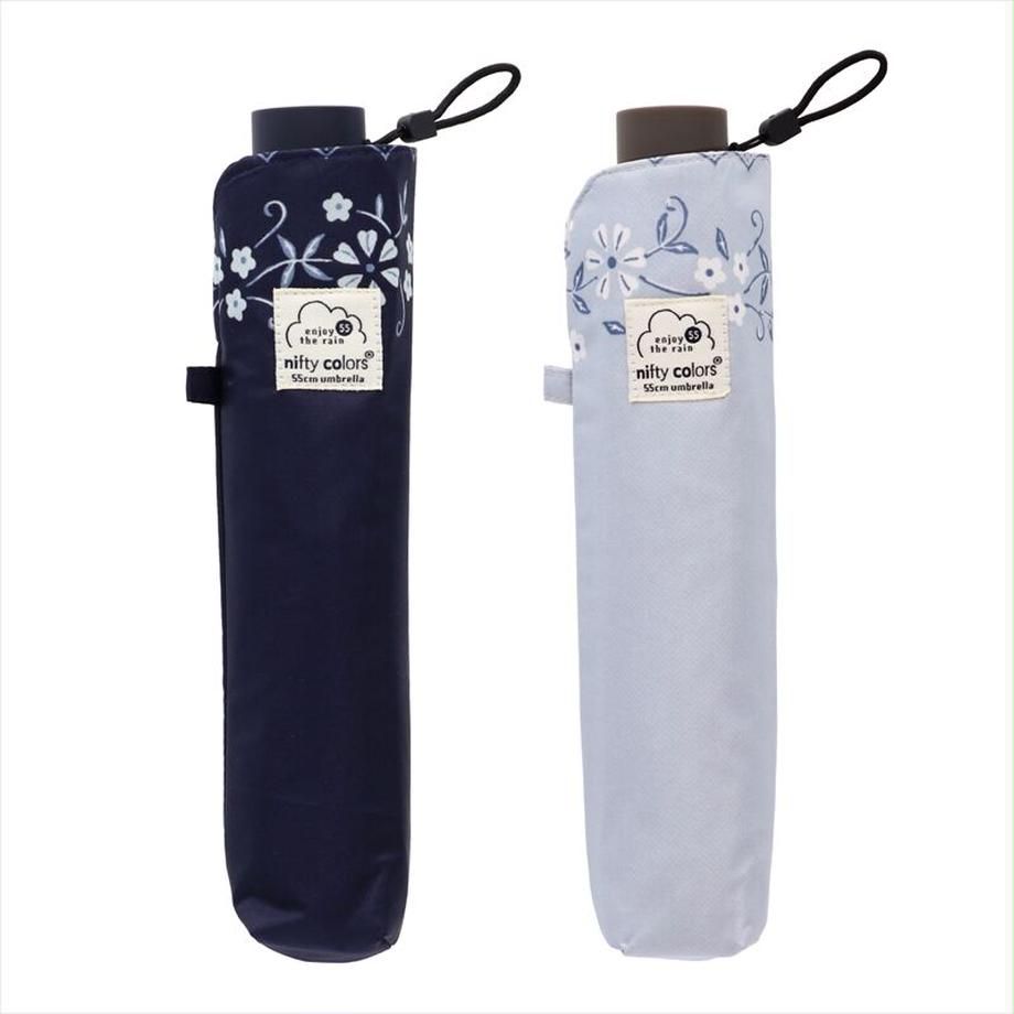 日本 nifty colors - 抗UV輕量 晴雨兩用折疊傘-浪漫花邊-水藍 (直徑98cm/191g)