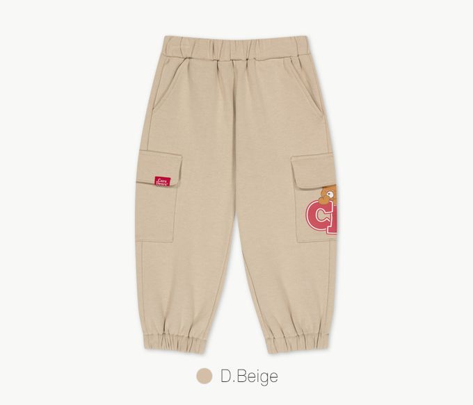 韓國 Care Bears - 鬆緊腰側邊口袋內磨毛長褲-卡其