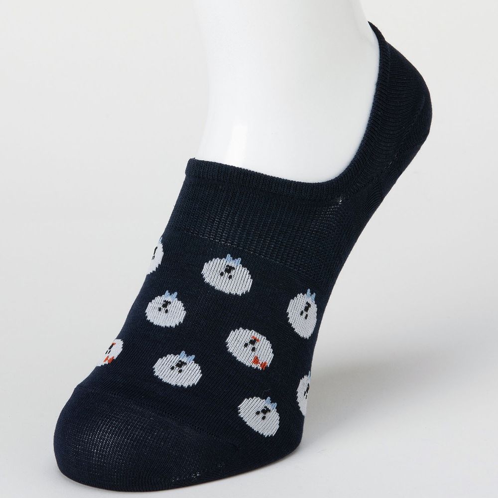 日本 okamoto - 超強專利防滑ㄈ型隱形襪-針織 超深履款-比熊犬 深藍 (23-25cm)
