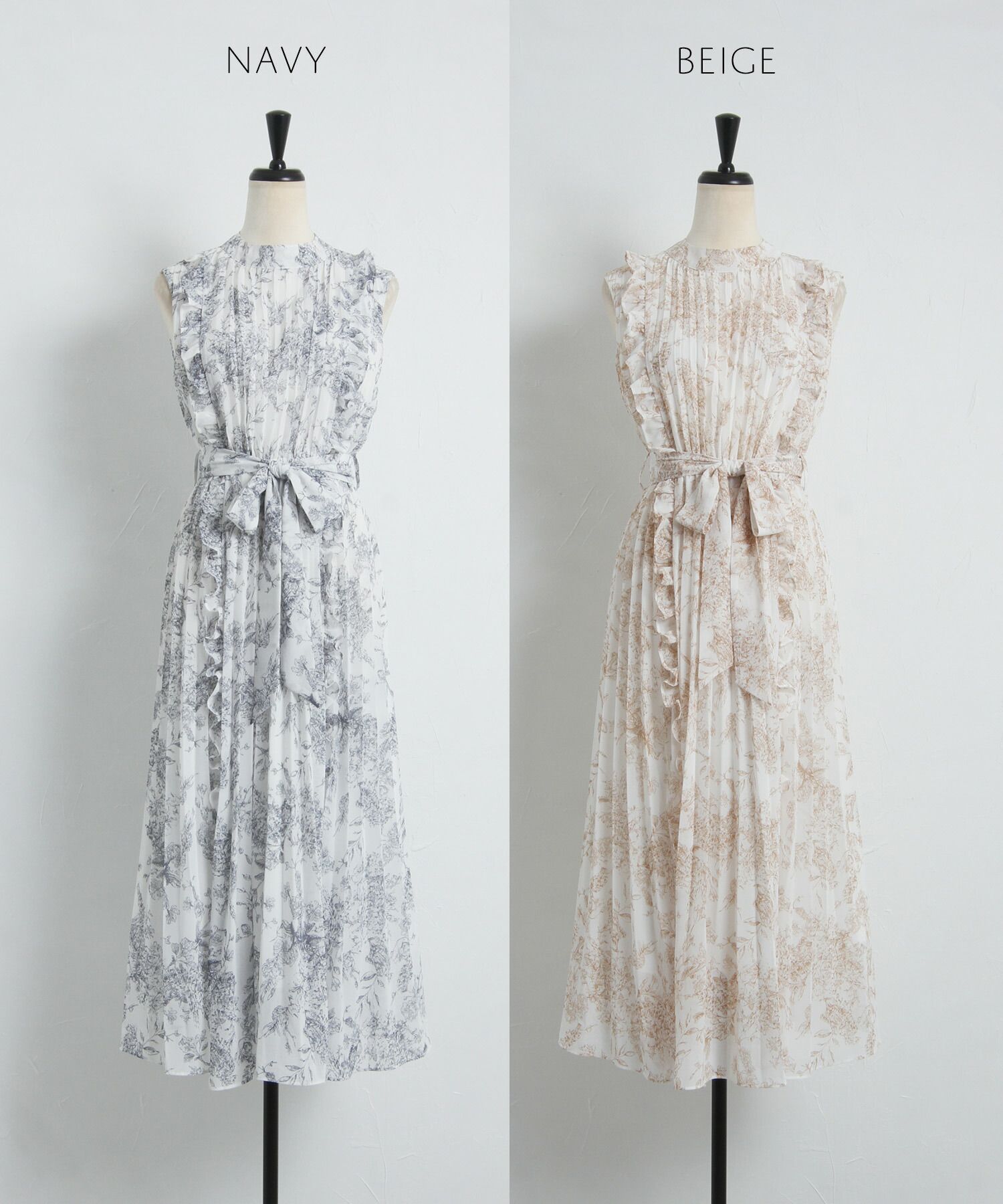 日本 tocco-closet - 波浪百褶綁帶雪紡洋裝-氣質杏