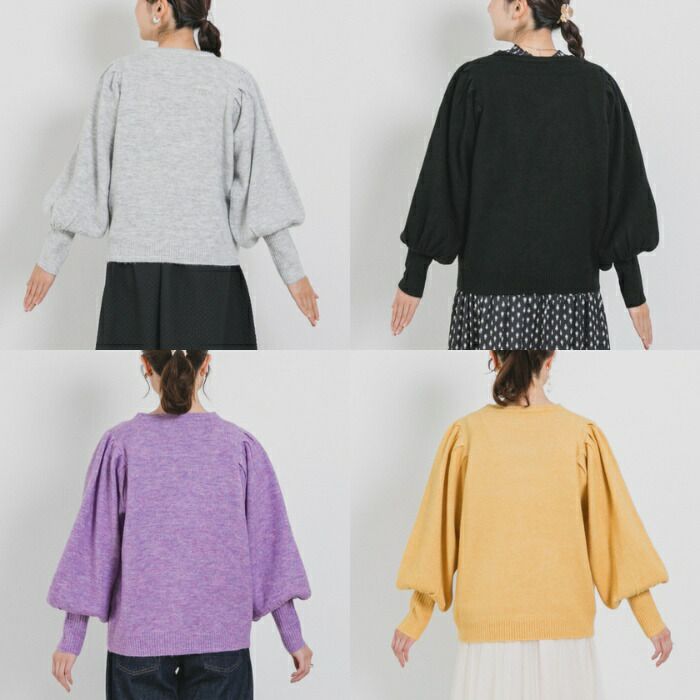 日本 ihuu - 浪漫氣球袖可機洗針織上衣-卡其