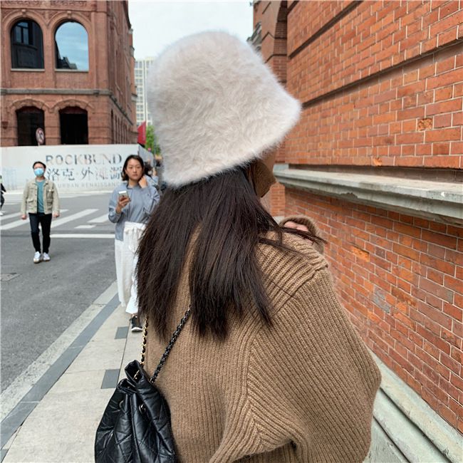 復古百搭絨毛漁夫帽-黑色 (M(56-58cm))