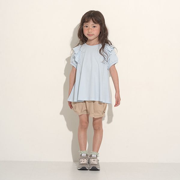 日本 Lycee mine - 肩膀荷葉傘狀長版短袖上衣-粉紅