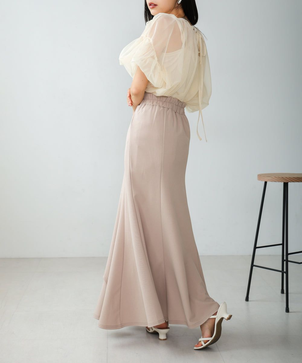 日本 Bab - 浪瓣花瓣層次修身長裙-黑