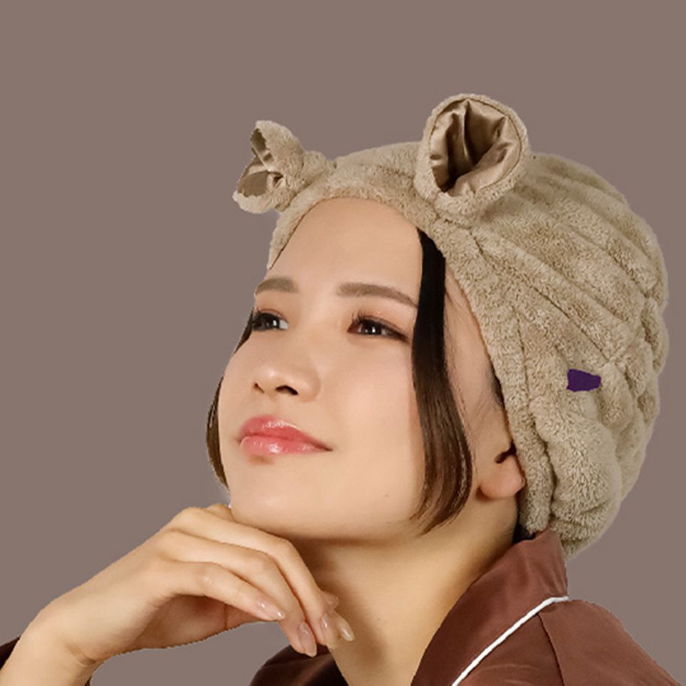動物造型超細纖維乾髮帽-緞帶棕熊