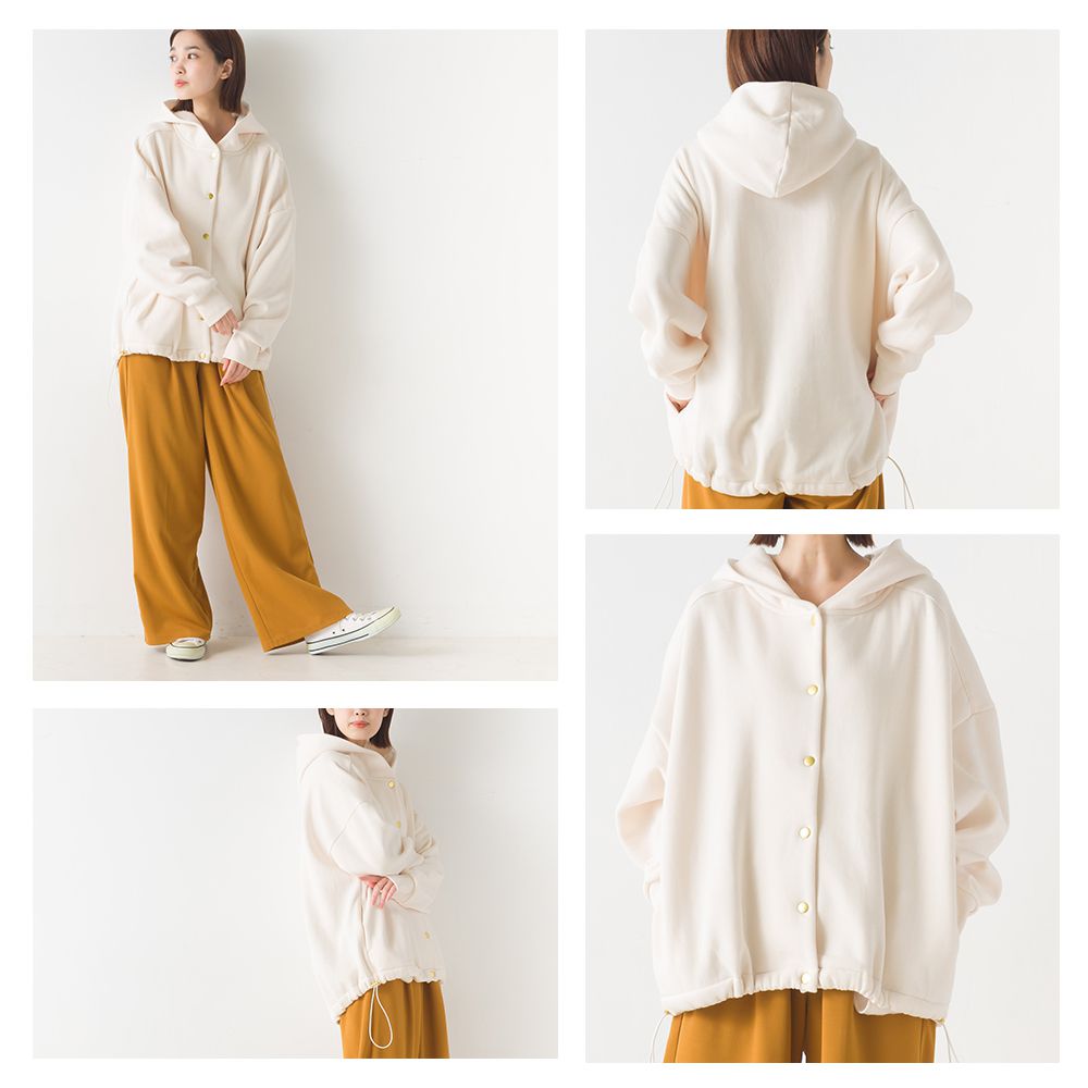 日本 OMNES - 抽繩下擺刷毛連帽外套-時尚黑