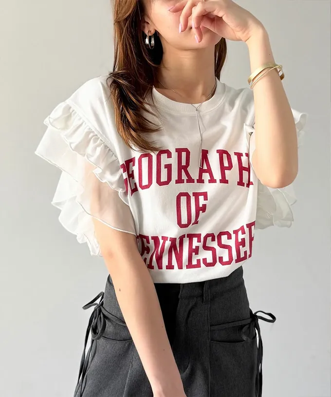 日本 Classical Elf - mily bilet 可愛學院風雙層荷葉短袖上衣-淺黃