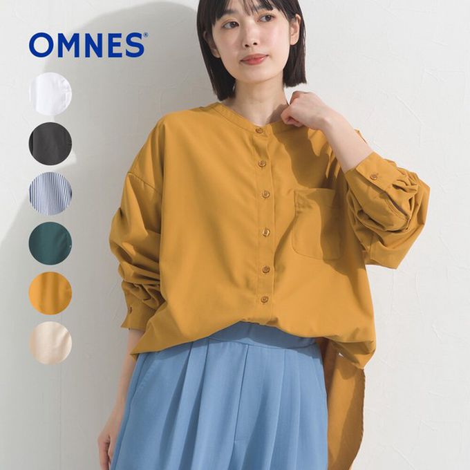 日本 OMNES - 柔滑科技棉 小立領長袖襯衫-白