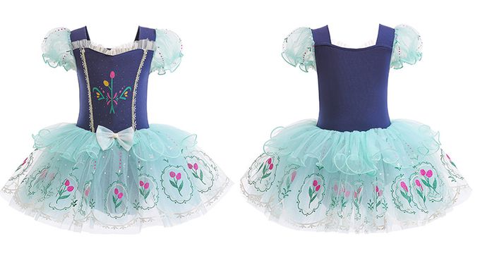 短袖造型公主裙/芭蕾舞裙-卡通人物-安娜-藍+綠