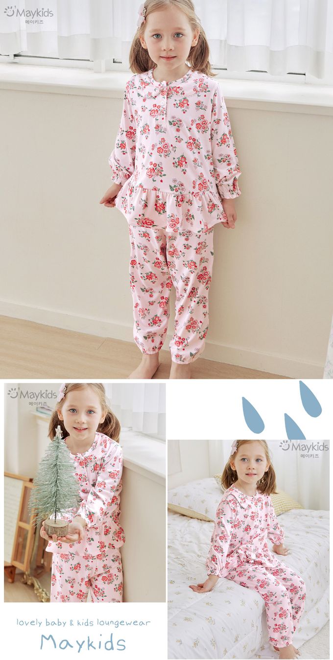 韓國 Maykids - 桃皮絨長袖睡衣套裝-粉色花園