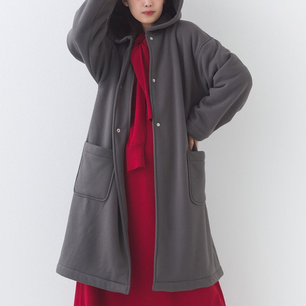 溫暖內抓絨休閒長版連帽外套-深灰