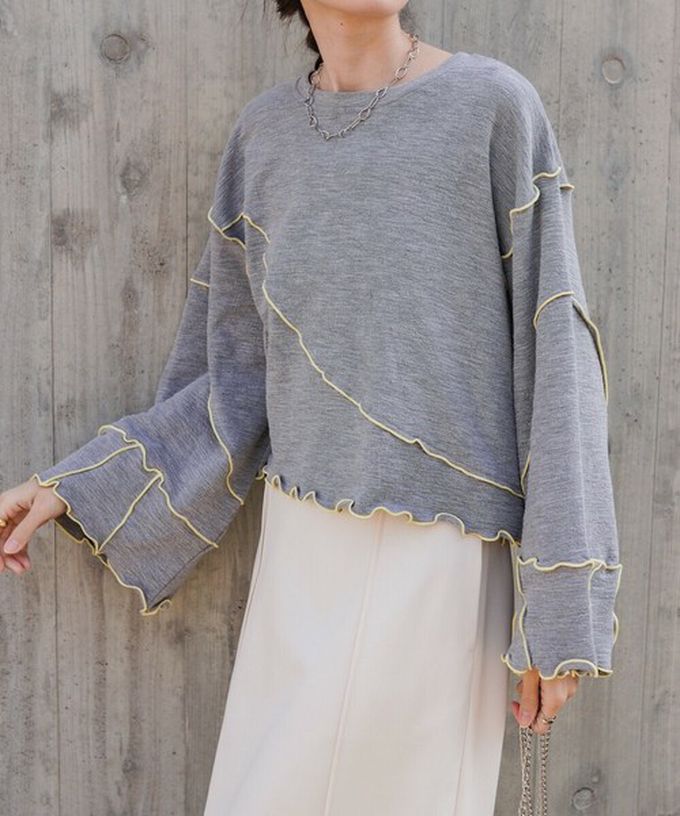 日本 Bab - 活力跳色感木耳邊大寬袖上衣-白x橘