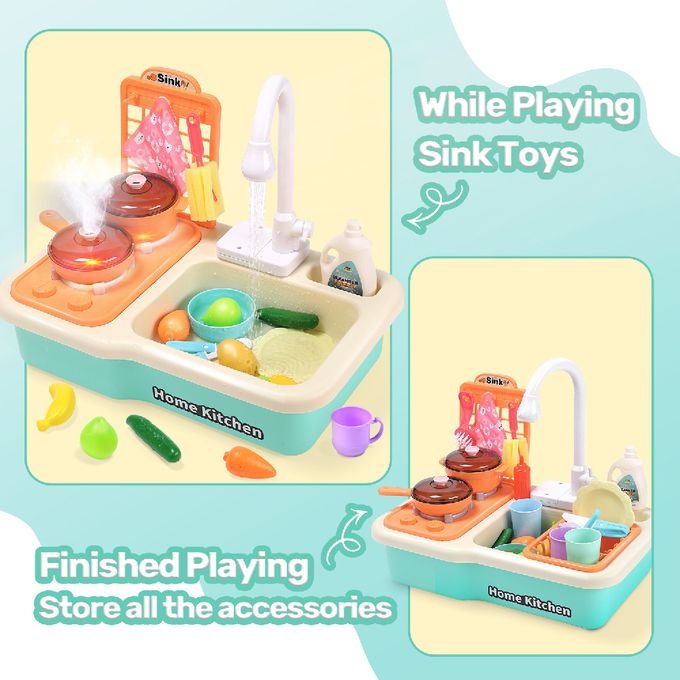 CuteStone - 兒童仿真冒煙煮飯與洗碗機切切樂套裝玩具30件組