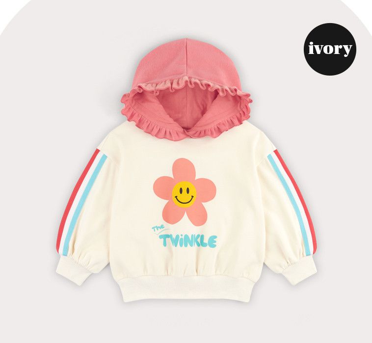 韓國 HEJMINI - (內刷毛)開心花朵泡泡袖連帽T