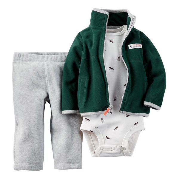 美國 Carter's - 嬰幼兒秋冬外套包屁衣長褲三件組-綠色組合 (9M)