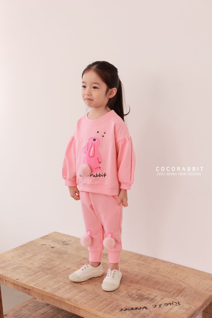 韓國 Coco rabbit - 毛圈兔兔印圓領長袖上衣-粉