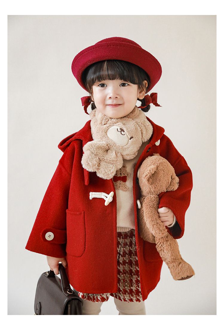 TONGMO - 加厚復古牛角釦連帽外套-駝色