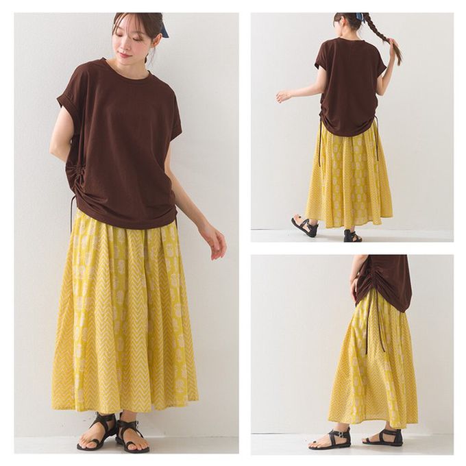 日本 OMNES - 100%印度棉 奢華印花飄逸感長裙-紫