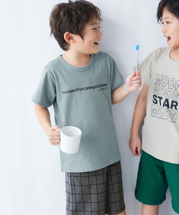 日本 devirock - 100%棉 短袖家居服/睡衣套裝-小熊領巾-綠灰系