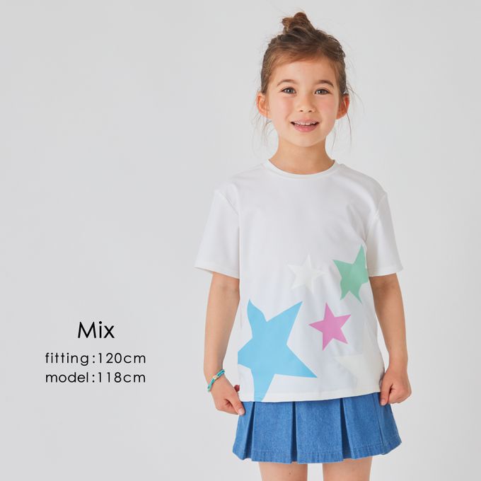 日本 evercloset - 速乾抗UV 神奇變色星星T恤-水藍