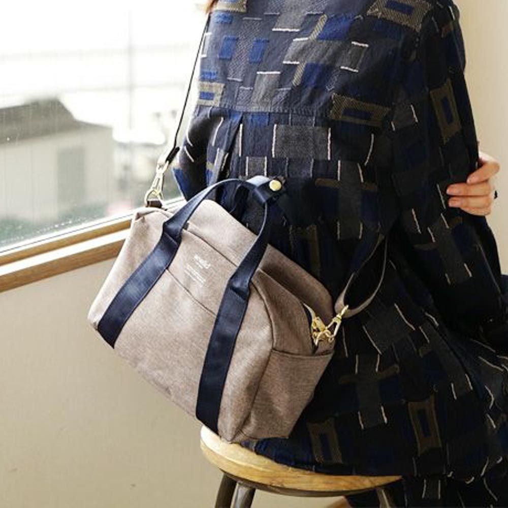 日本 zootie - anello CHUBBY系列10口袋收納機能托特包-淺灰棕
