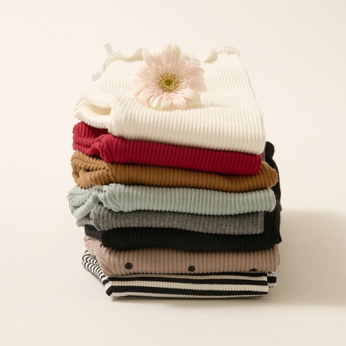 日本 Lycee mine - 彈力荷葉腰圍羅紋合身長褲-點點-卡其杏