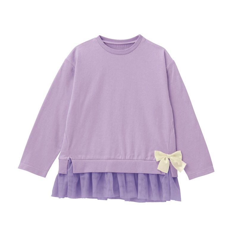 日本千趣會 - GITA 側邊蝴蝶結下擺薄紗長袖上衣-薰衣草紫