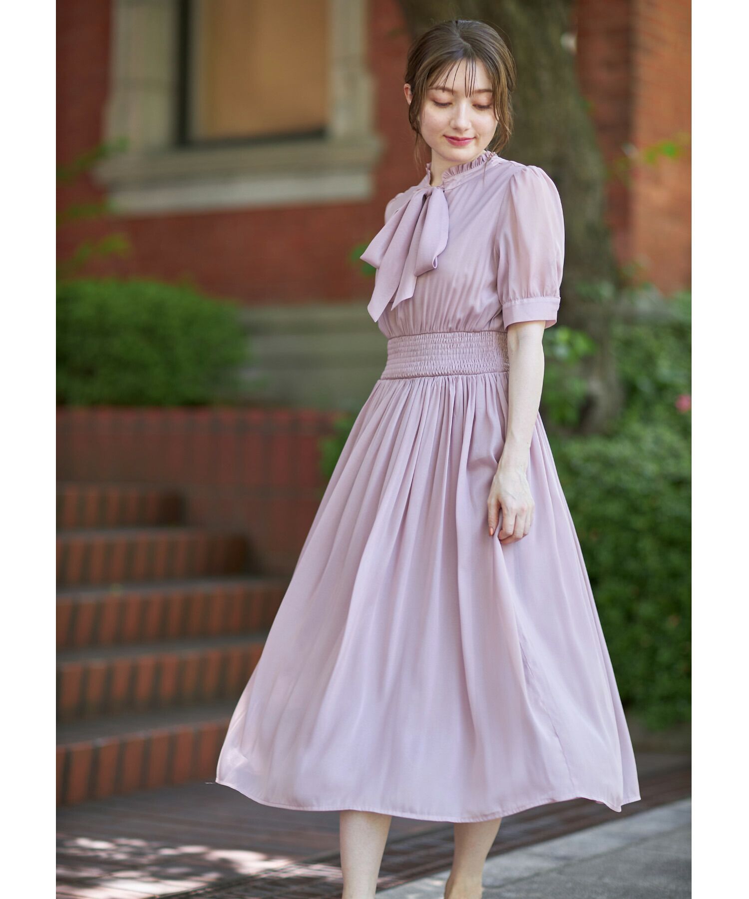 日本 tocco-closet - 2WAY甜美蝴蝶結雪紡洋裝-海軍藍