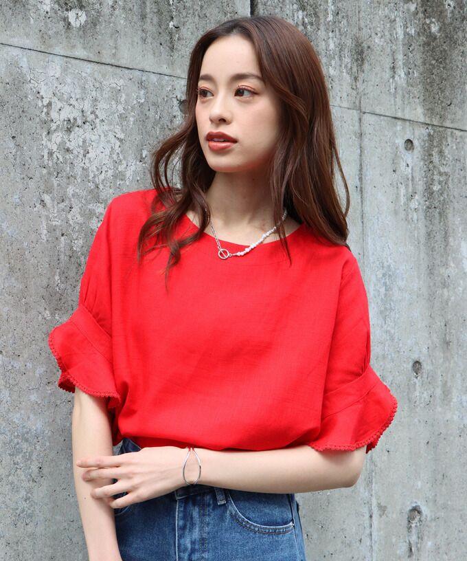 日本 BLUE EAST - 棉麻透氣涼爽短袖上衣-米杏