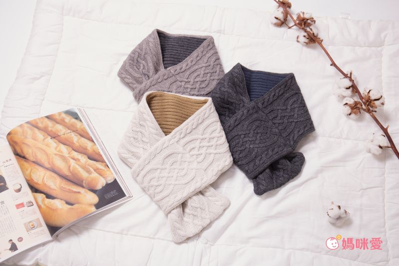 日本 AUBE - 30%羊毛混針織保暖圍巾-深灰