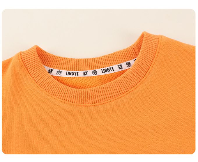 圓領假兩件長袖上衣-老虎印花-橘+黑色