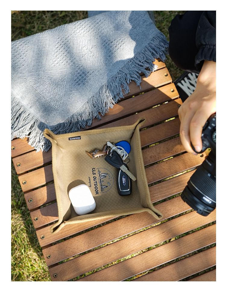 CLS - 便攜式折疊方形收納盤-深咖啡色 (M(17x17x2.5cm))