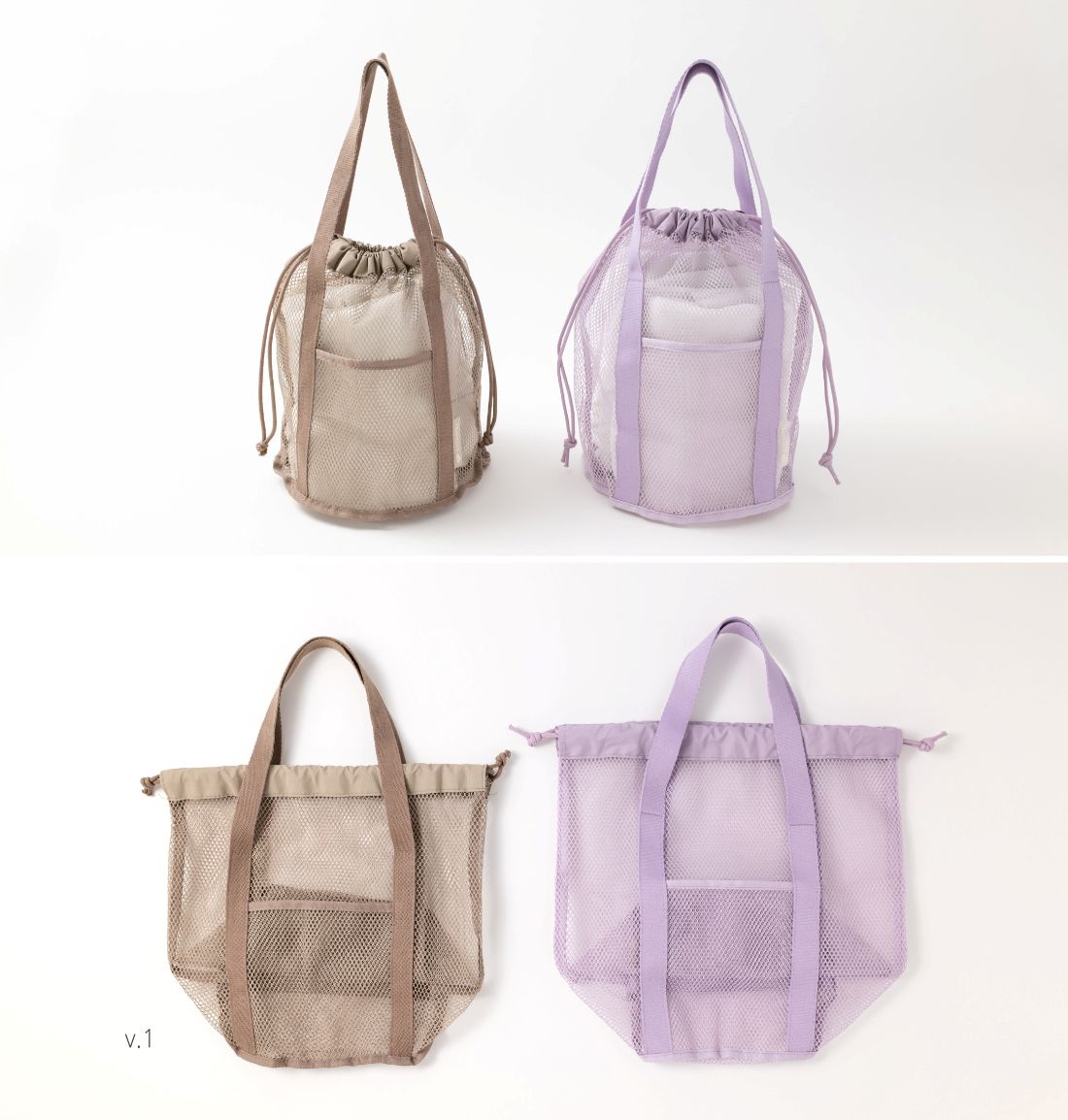 韓國 byfulldesign - 韓製手提網眼水桶抽繩收納包-霧綠 (320x320x220mm)