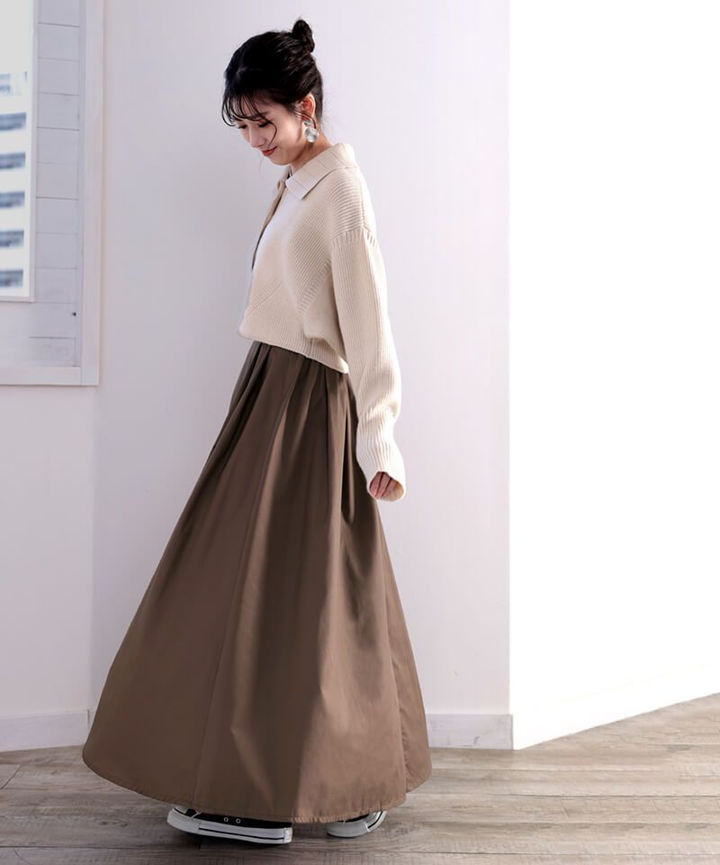 日本 Classical Elf - 修身剪裁垂墜感長裙-深卡其