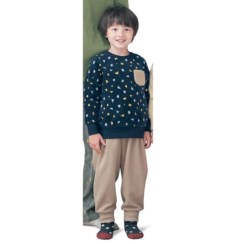 日本千趣會 - (兒童) fleece保暖長袖家居服/睡衣-幾何-杏藍