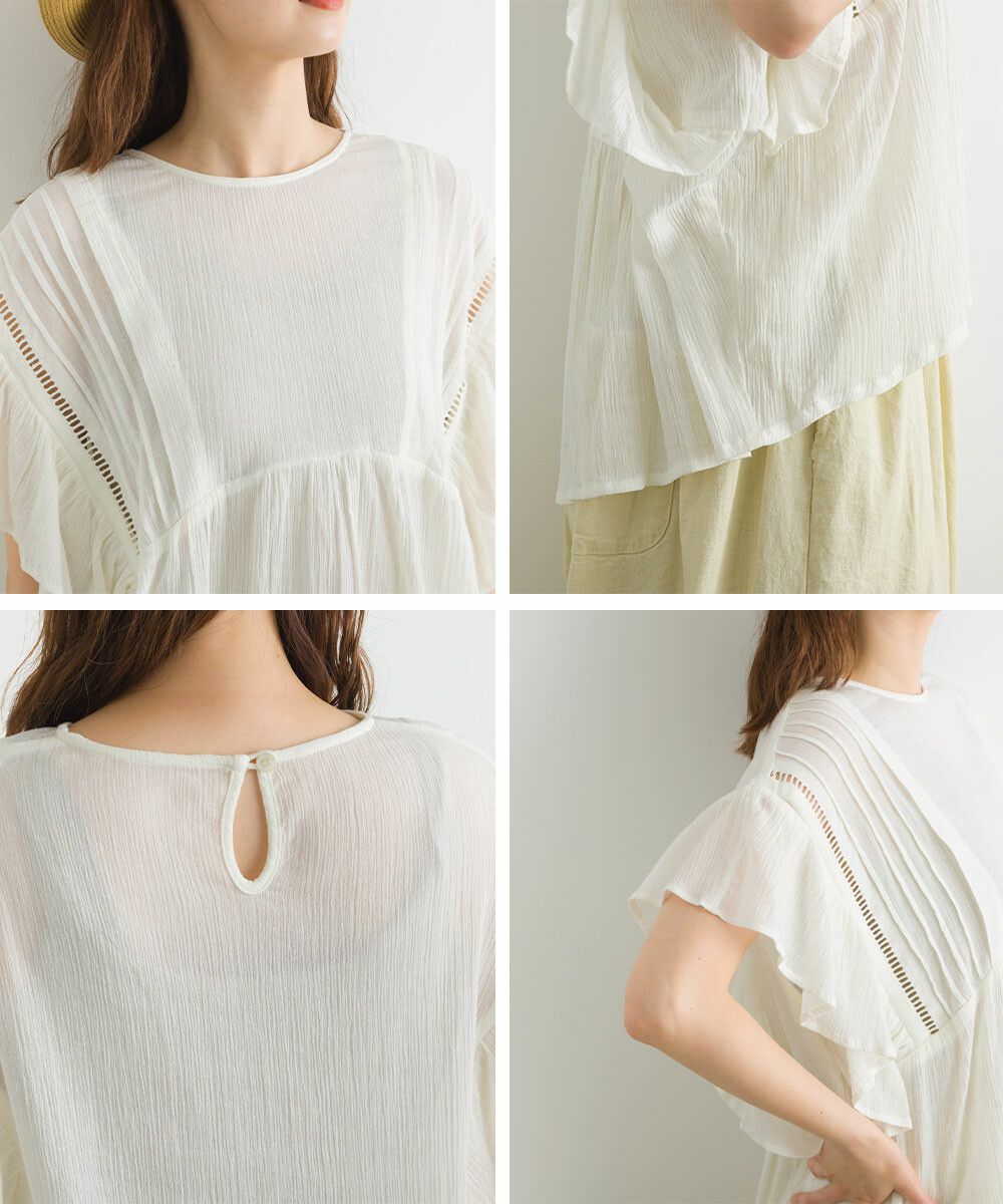 日本女裝代購 - 100%印度棉 超透氣荷葉短袖上衣-白