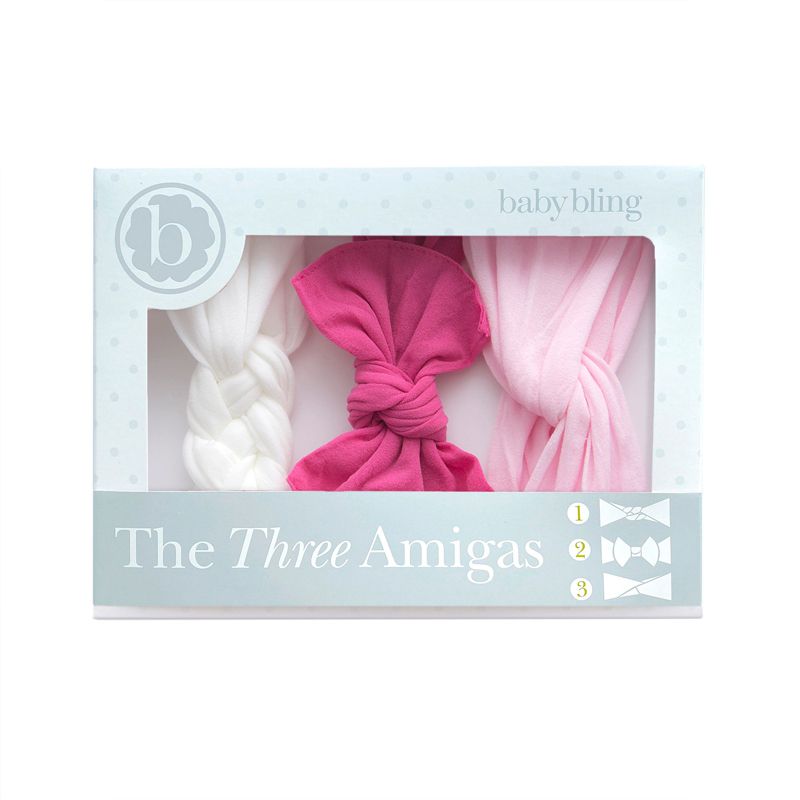 美國baby bling - 純手工超彈/極細緻輕柔/無束縛感蝴蝶結髮帶/髮飾禮盒組-桃色甜心 (0-5歲適用)