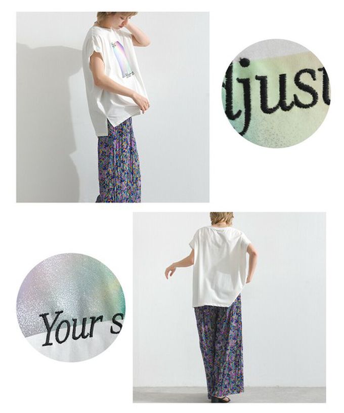 日本 le colis - 接觸冷感 光暈印花法式袖T恤-淺灰