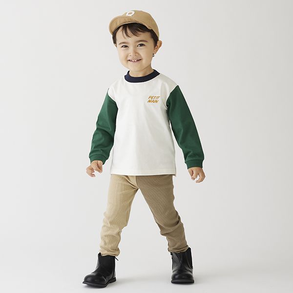 日本 petit main - 男孩俏皮長袖上衣-消防車-雜灰