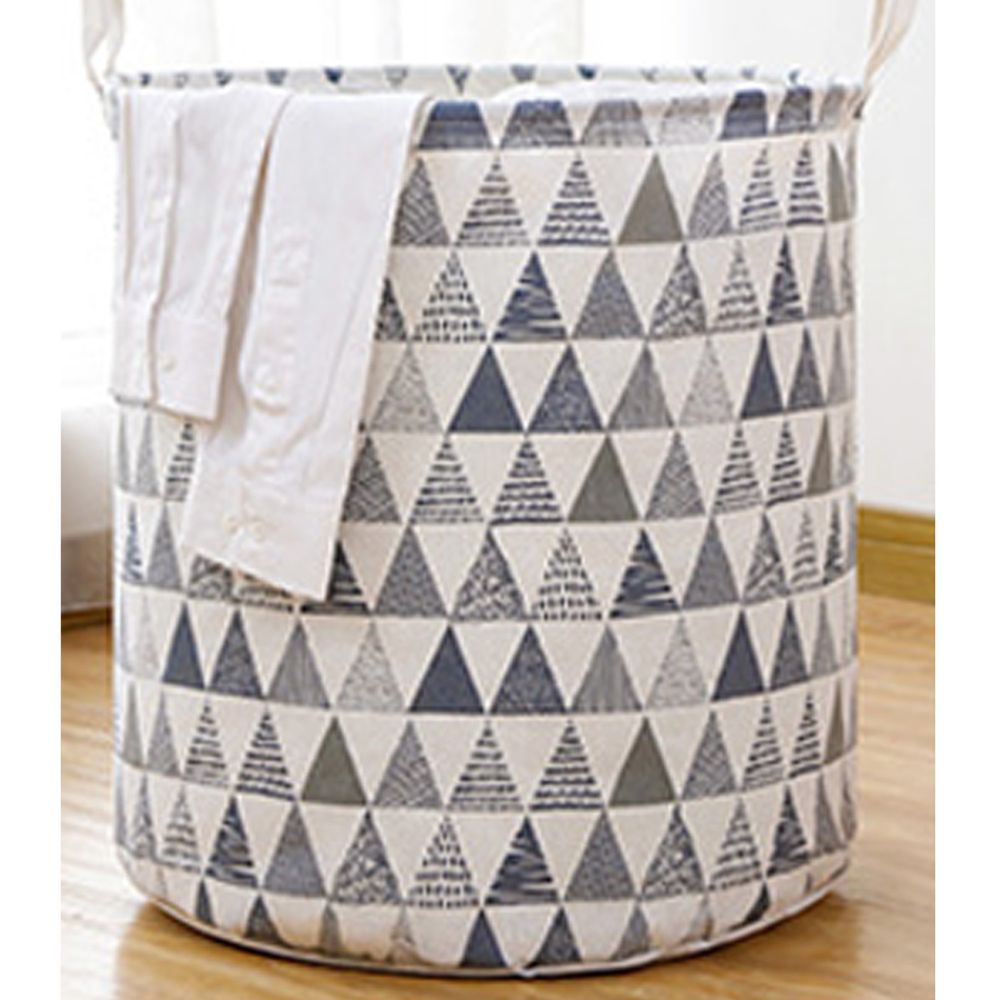 圓筒折疊洗衣收納籃-北歐風三角 (中（直徑30cm高40cm）)